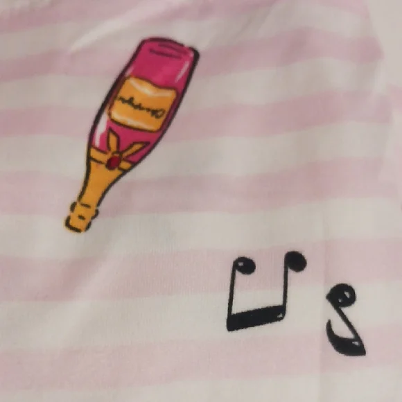 Kate Spade Light Pink Stripe Festive Pajama Set XL ⛸️🎵👛💄🥂🍾🍸 - Picture 6 of 13